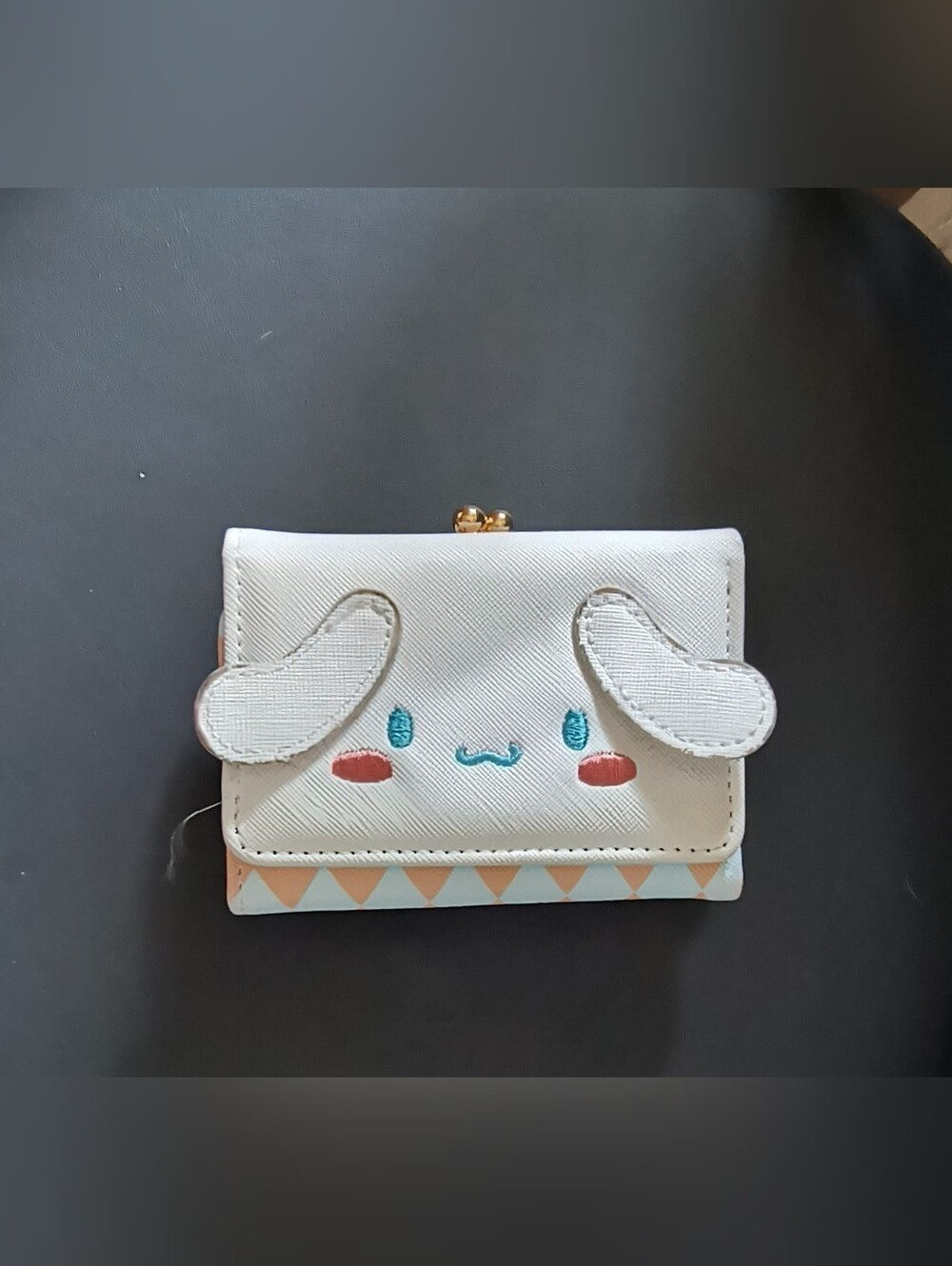 White Kids Character Wallet with Teal & Peach Accents